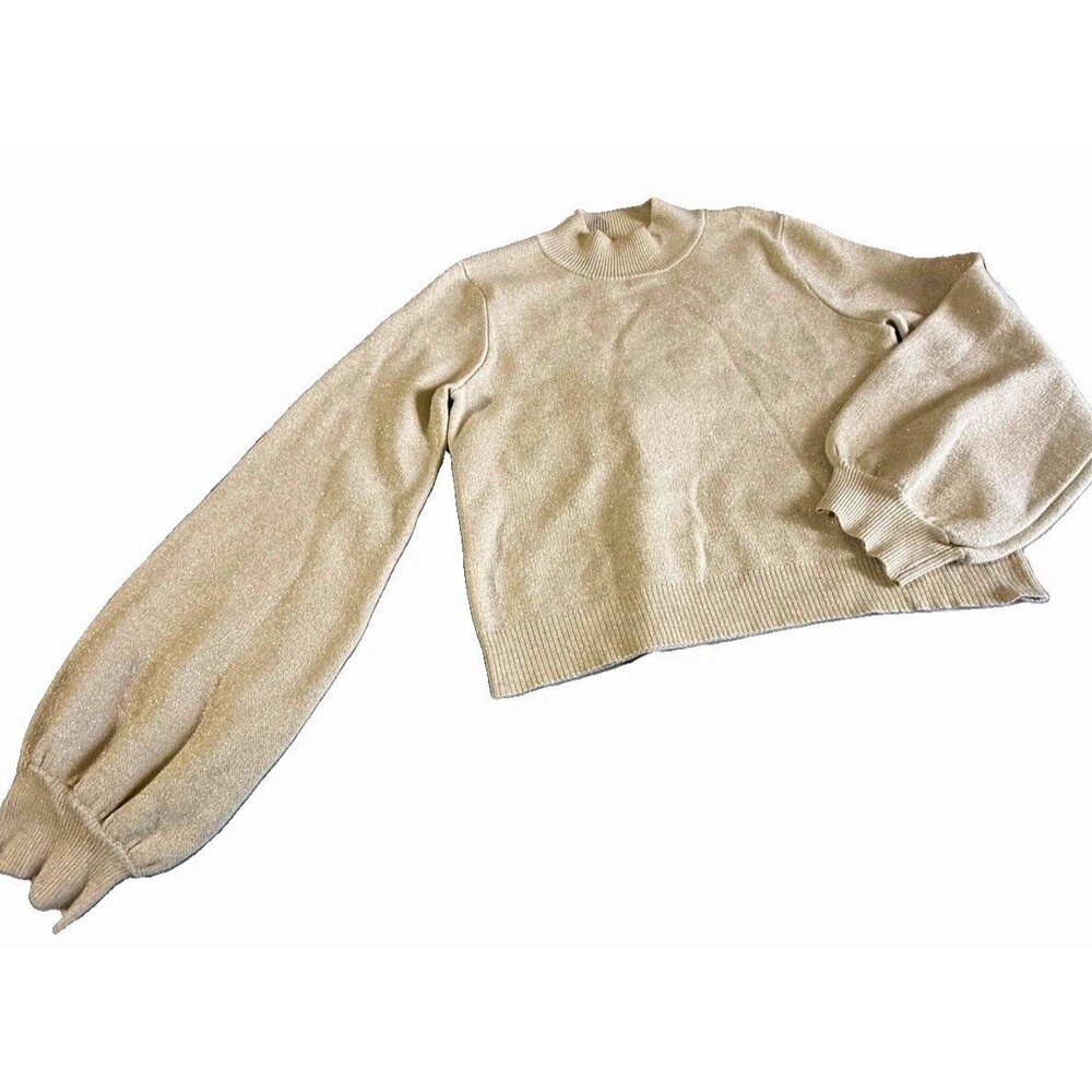 Lulus Women’s Crean and Gold Metallic Knit Mock Neck Long Sleeve Sweater XL